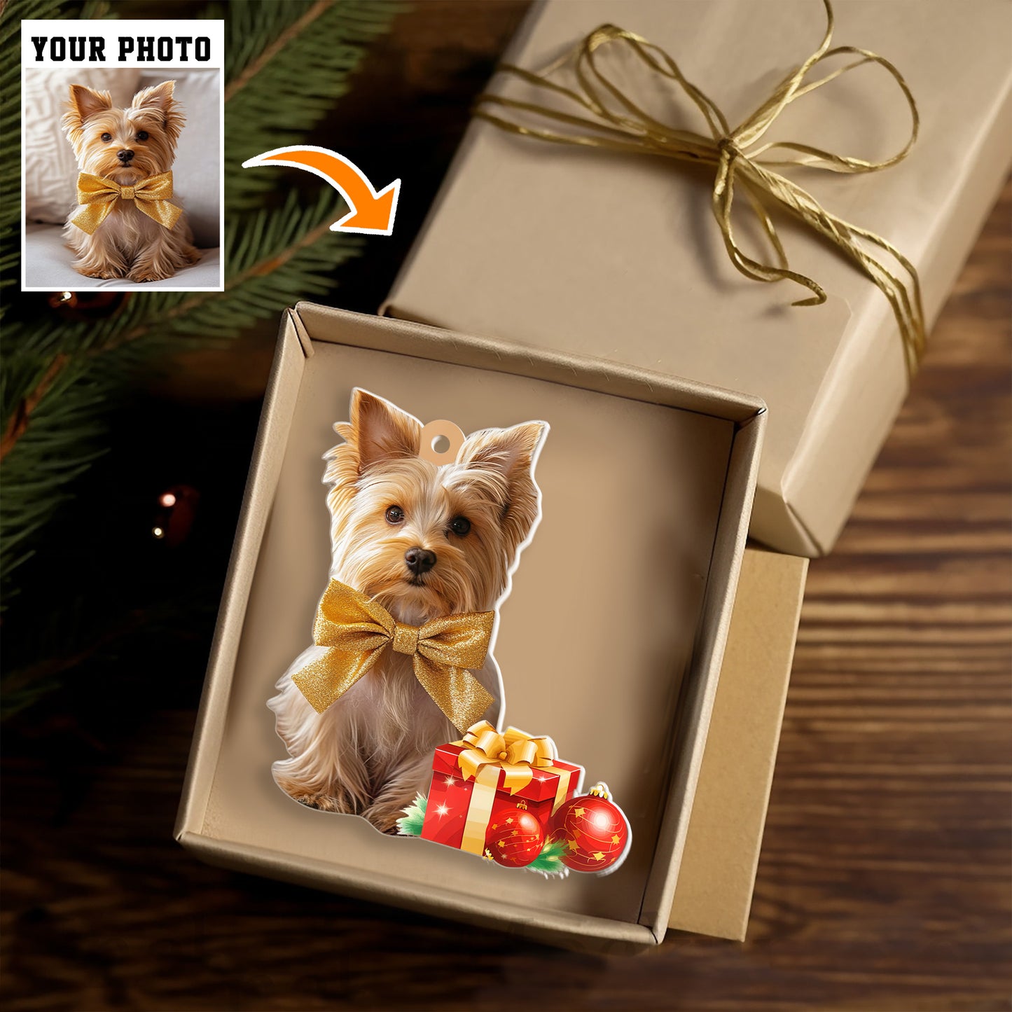 Petthouse | Customized Yorkie Puppy Christmas Ornament, Gift For Yorkie Mom, Christmas Ornament, Dog Keepsake