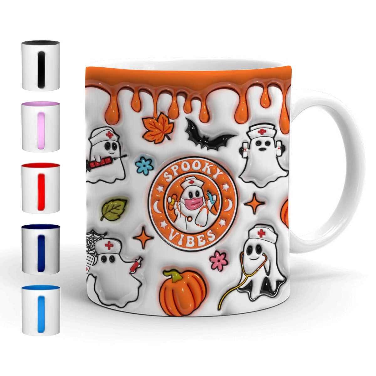 Petthouse | Halloween Ghost Nurse 3d Inflated Effect Printed Mug, Cute Ghost Nurse Spooky Vibes Mug