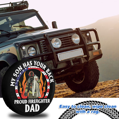 Petthouse | Proud Firefighter Dad Usa Flag Spare Tire Cover Firemen Hero Truck Cover Car Accessories Father's Day Gift