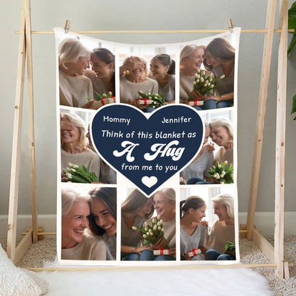 Petthouse | Mommy Mother's Day Picture Blanket, Personalized Photos Fleece, This Blanket As A Hug From Me Blanket