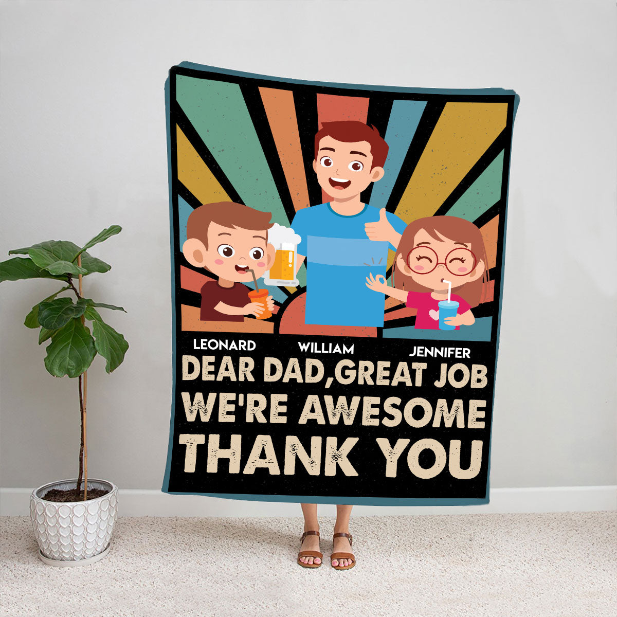 Petthouse | Personalized Fleece Blanket To Great Dad, Dear Dad Great Job Travel Blanket For Men, Thank You Young