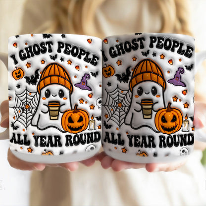 Petthouse | Halloween I Ghost People Inflated Effect 3d Mug, Ghost Pumpkin Mug, Spooky Vibes Ghost Coffee