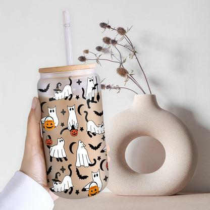 Petthouse | Ghost Cat Glass Can, Boo Ghost Cat Cup, Ghost Cat Spooky Vibes Mug, Ghost Cat Coffee Mug