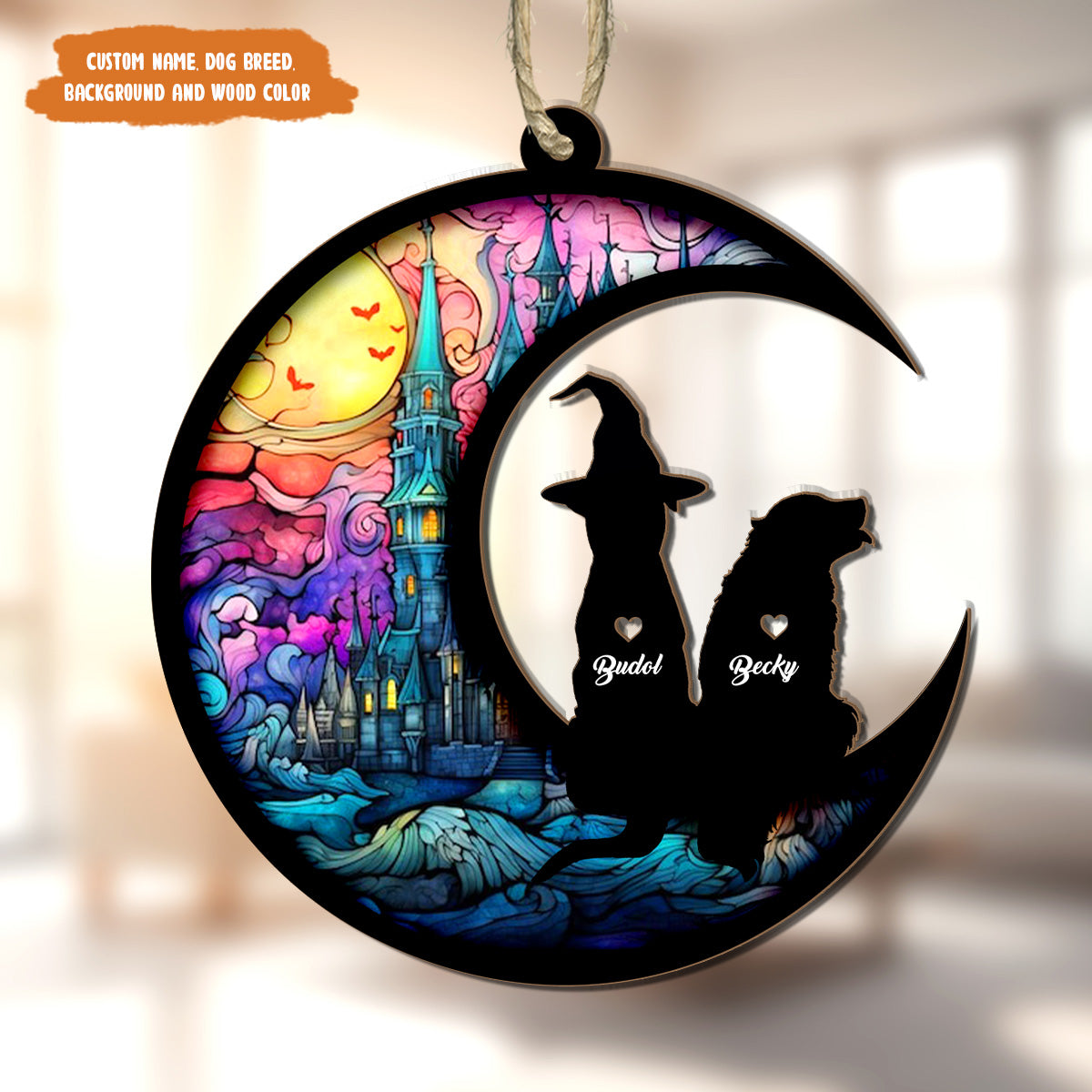 Petthouse | Customized Halloween Dog Memorial Suncatcher, Golden Retriever Ornament, Spooky Dog Fall Decor