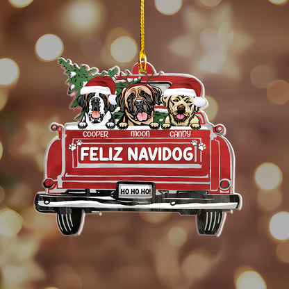 Petthouse | Personalized Feliz Navidog Christmas Acrylic Ornament, Dog Lovers Christmas Gift, Dog Xmas