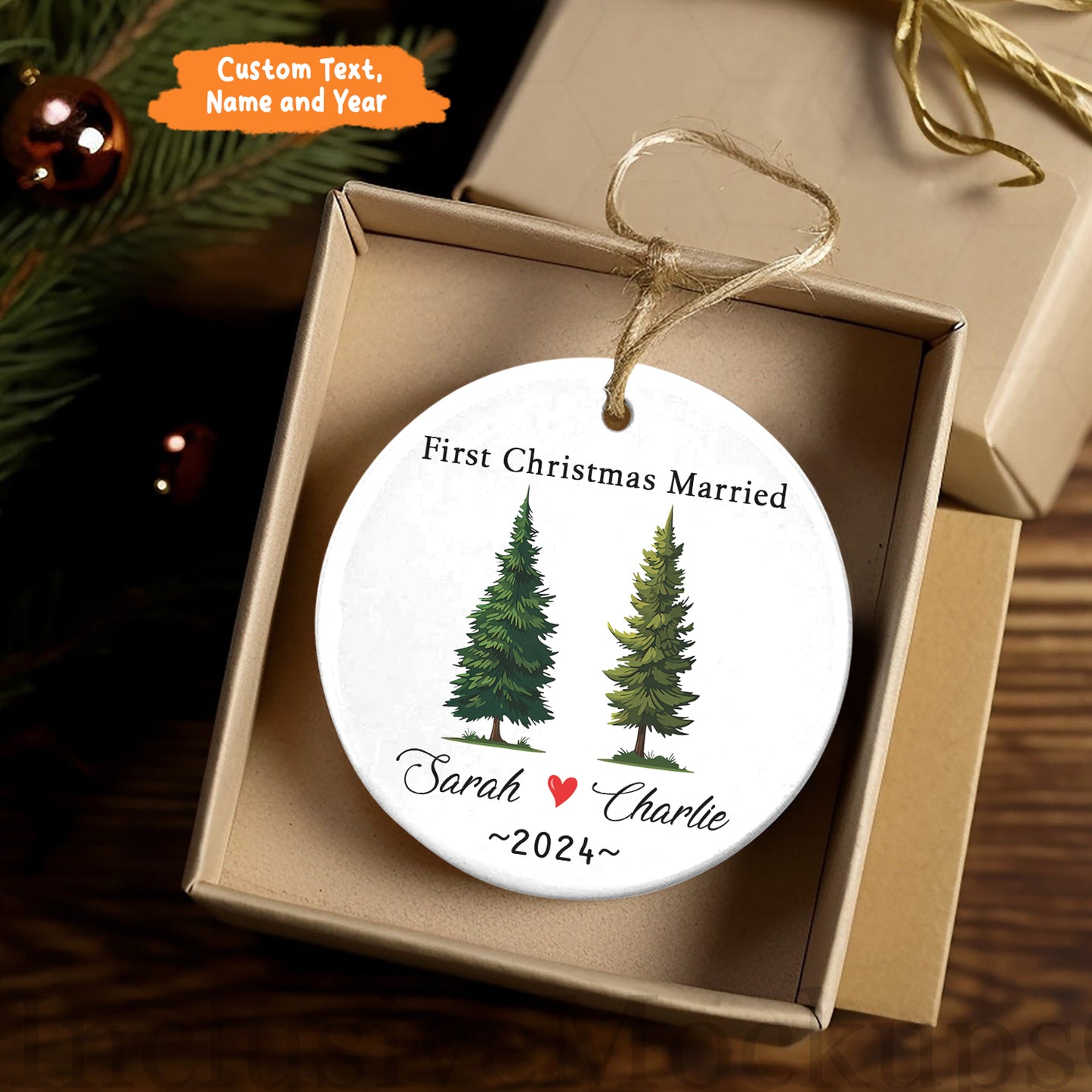 Petthouse | First Christmas Married Ceramic Ornament, Mery Christmas Ornament, Personalized Wedding Gift