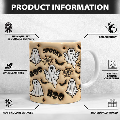 Petthouse | Spooky  Season Ghost Mug, Halloween 3d Inflated Mug, Puffy Spooky Ghost Mug, Spooky Ghost