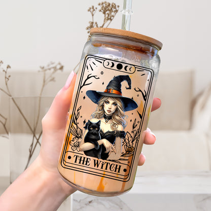 Petthouse | The Witch Tarot Ice Coffee Cup, Ice Coffee Witch Halloween Glass Can With Lid And Straw