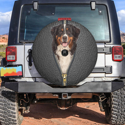 Petthouse | Dog Spare Wheel Cover Waterproof Bernese Mountain Black Leather Zipper Spare Tire Cover Car Decor