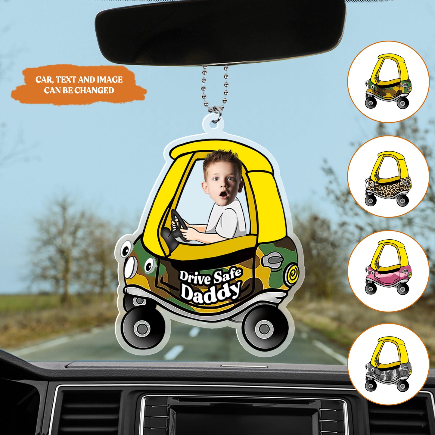 Petthouse | Personalized Kids Picture Cute Car Charm For Dad, Drive Safe Acrylic Car Hanging