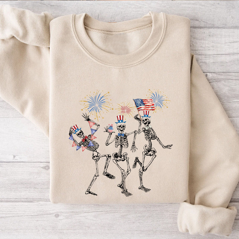 Petthouse | 4th Of July Skellies, Dancing Skeleton Shirt, Stars And Stripes, Red White Blue