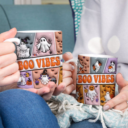 Petthouse | Boo Vibes Ceramic Mug, 3d Inflated Print Mug, Halloween Ghosts, Spooky Vibes Mug, Cute Boo Squad