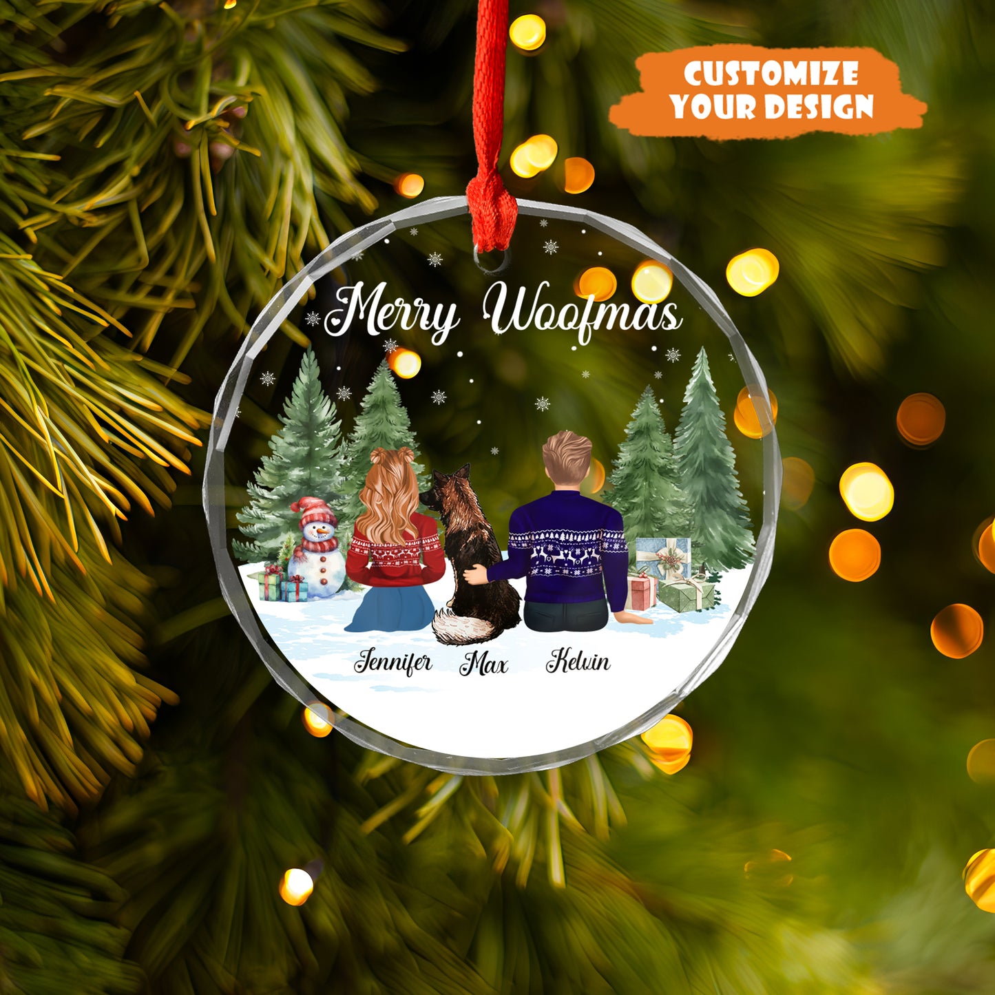 Petthouse | Personalized Couple And Pet Ornament, Merry Woofmas, Family Christmas Gift, Dog Breed Ornament