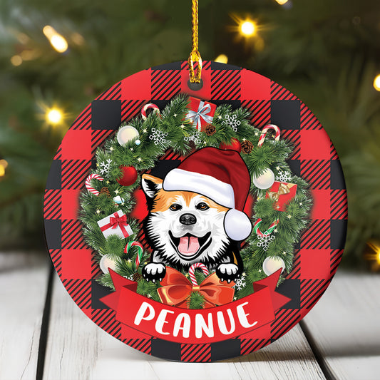 Petthouse | Custom Dog Xmas Ornament, Christmas Ornament, Dog With Santa Hat, Pet Ornament, Dog Lover Gift