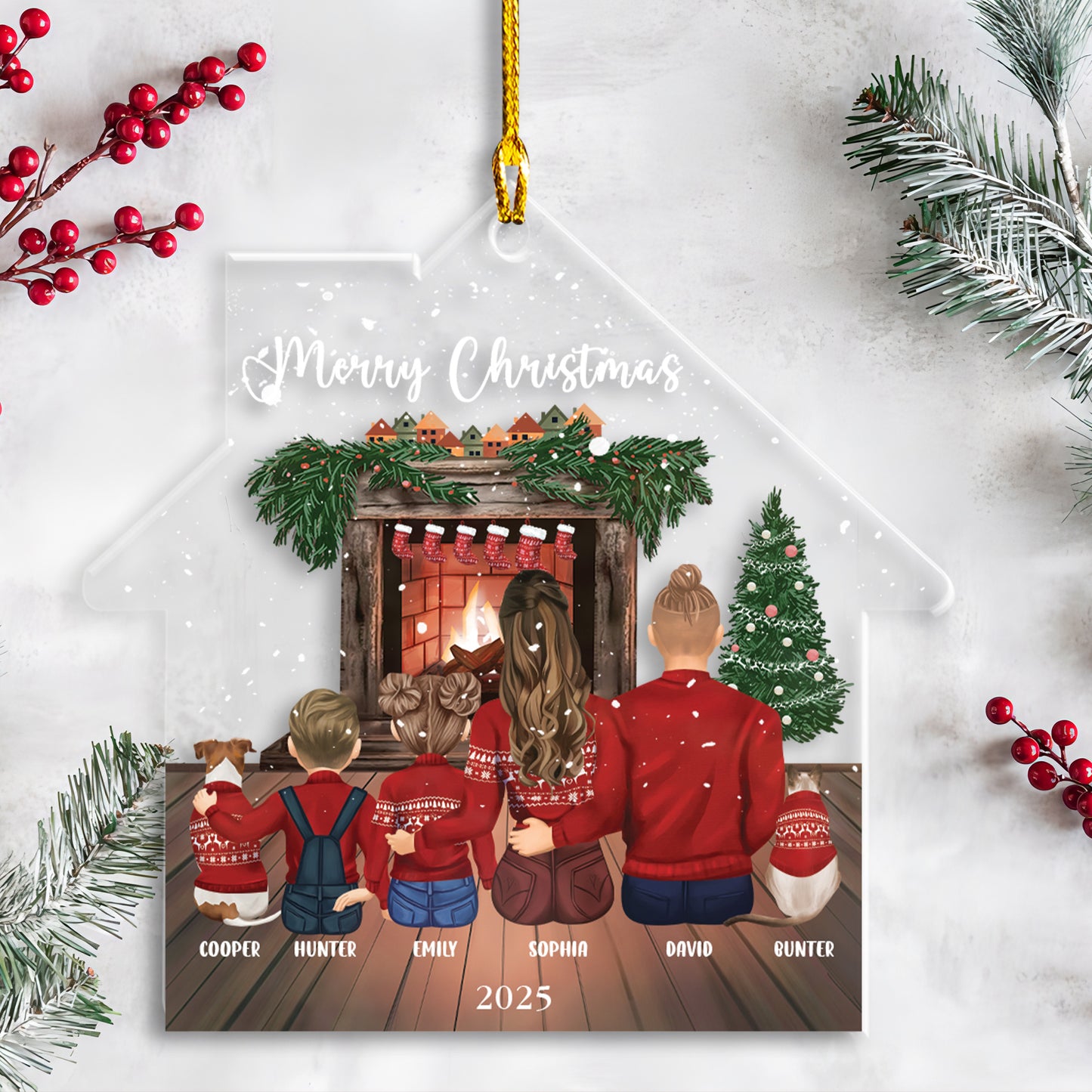 Petthouse | Personalized Family Christmas Ornament, Family Ornament With Pets, Family And Pet, Xmas Decor