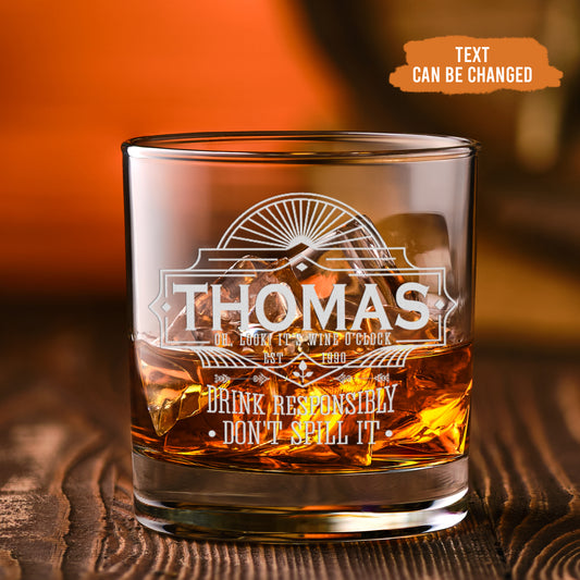 Petthouse | Personalized Engraved Etched Monogram Rocks Cocktail Whiskey Glass For Men, Birthday