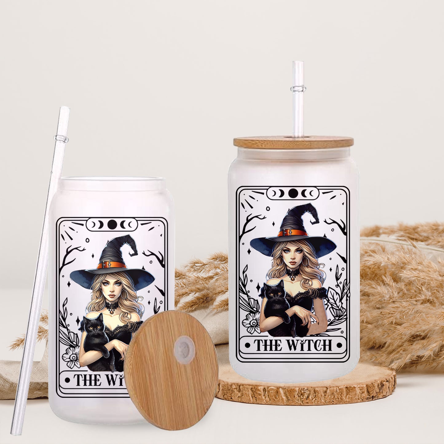 Petthouse | The Witch Tarot Ice Coffee Cup, Ice Coffee Witch Halloween Glass Can With Lid And Straw