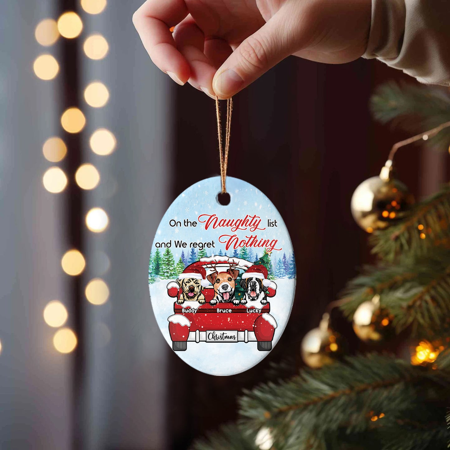 Petthouse | Personalized On The Naughty List & I Regret Nothing Ceramic Ornament, Dog Lovers Christmas Gift