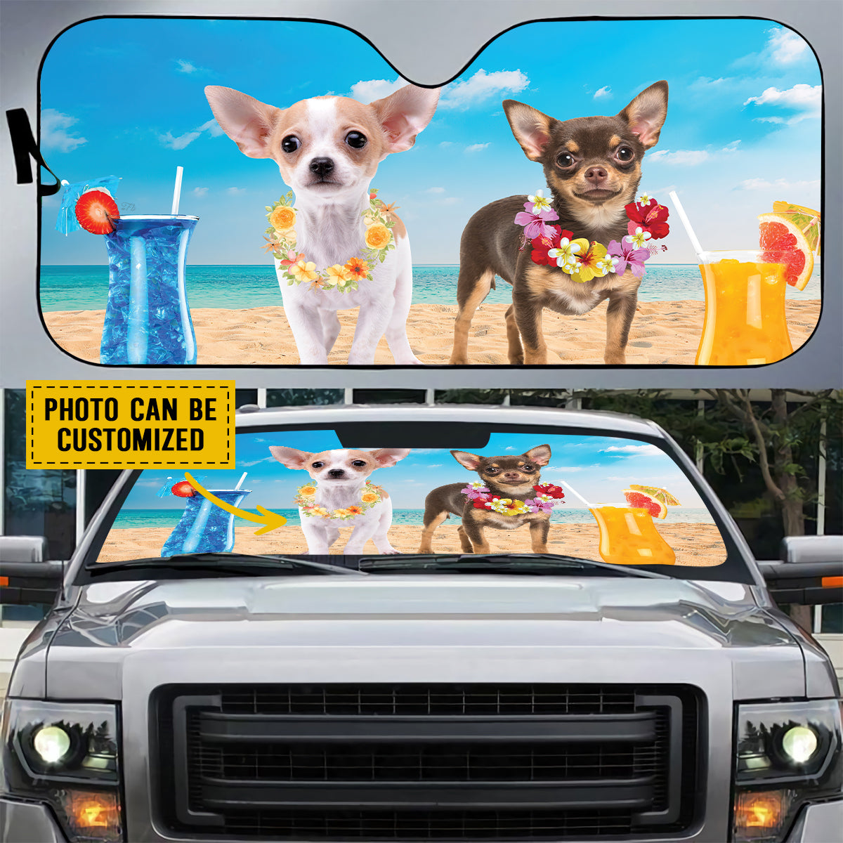 Petthouse | Dog Sunshade Windshield Sun Shade Personalized Photo Windshield Cover Chihuahua Summer