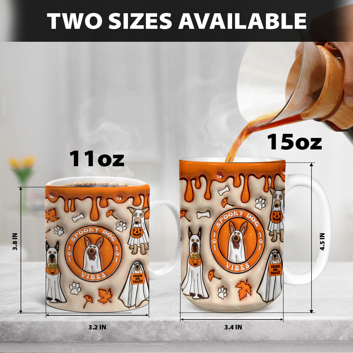 Petthouse | Spooky Dog Vibes Ceramic Mug, Spooky Season 3d Inflated Effect Printed Mug, Cute Dog Ghost