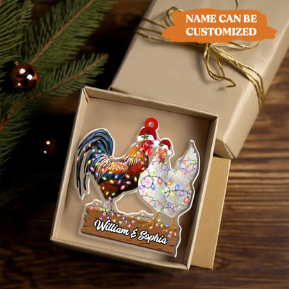 Petthouse | Personalized Chicken Couple Christmas Ornament For Husband And Wife, Chicken Shaped Ornament