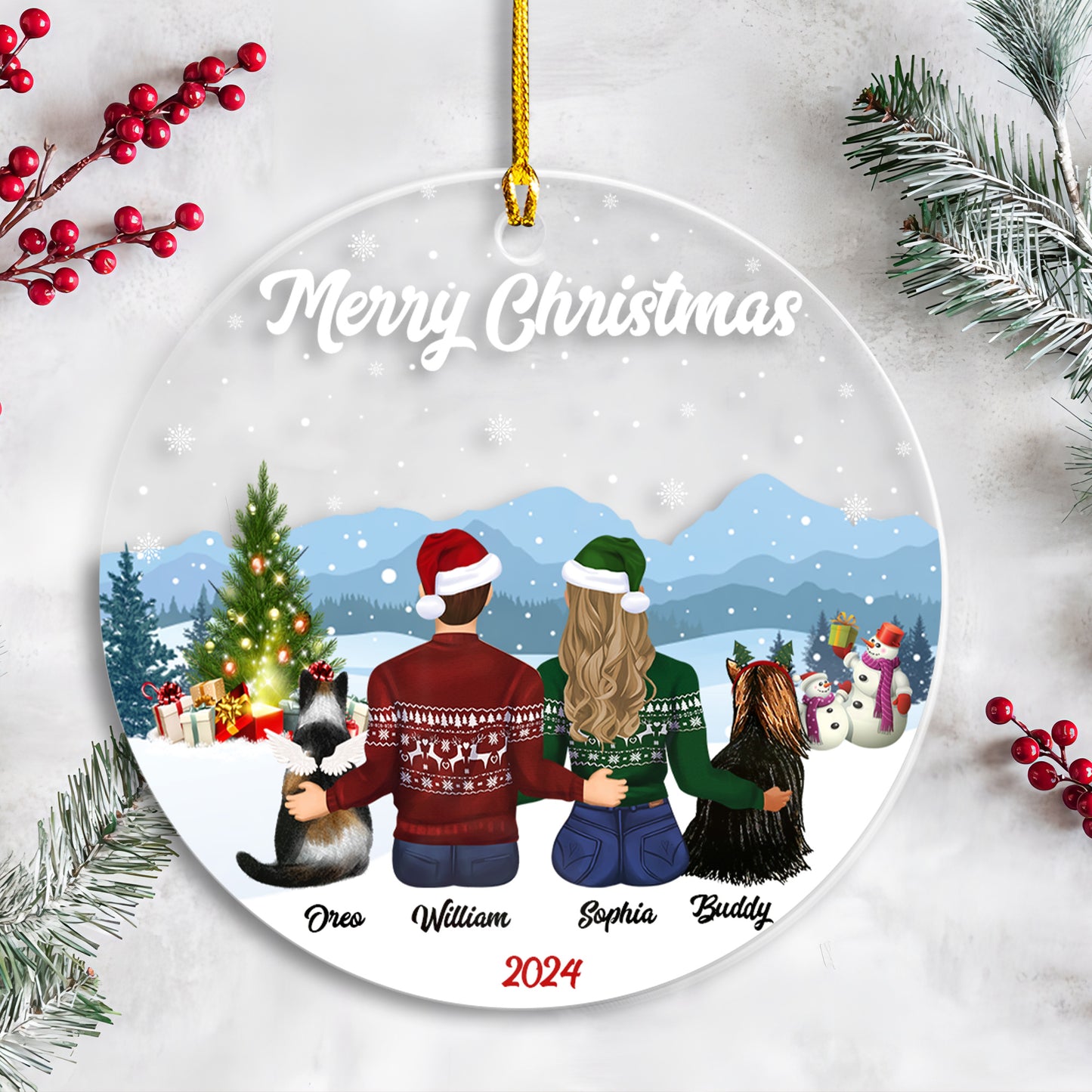 Petthouse | Personalized Couple Christmas Ornament With Pets, Pet Lover Gifts For Couple, Xmas Ornament 2024