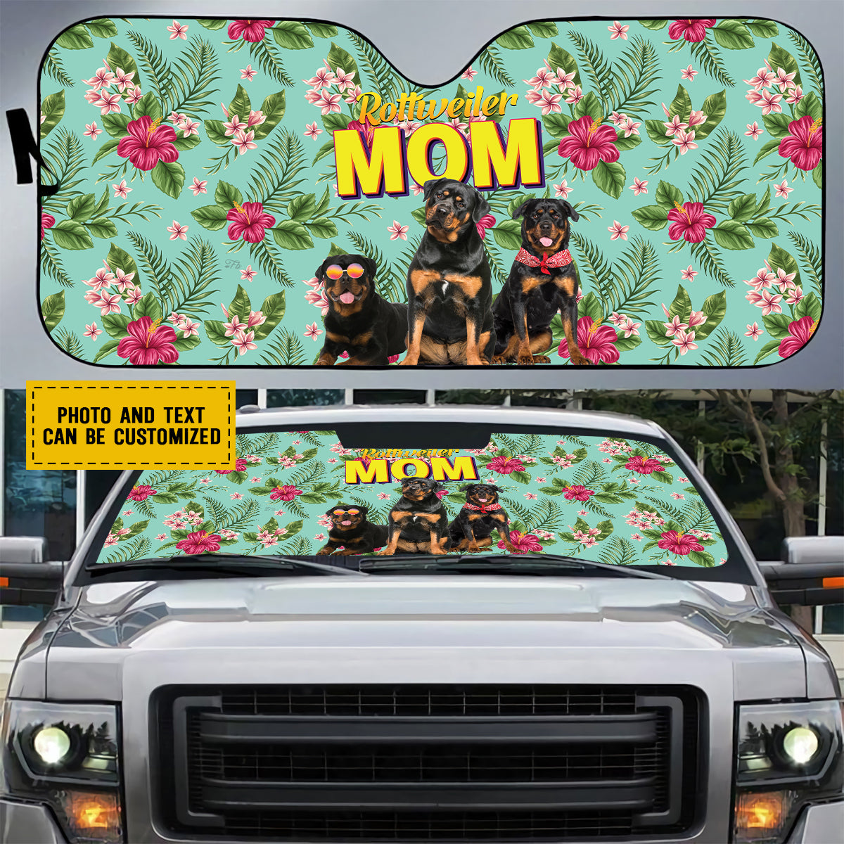 Petthouse | Customized Rottweiler Hawaiian Pattern Windshield Sun Shade Dog Mom Sunshade For Car