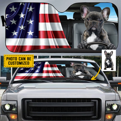 Petthouse | Custom Photo Sun Shade Windshield Sun Shade Dog Sunshade American Flag Patriot Car Sun Shade