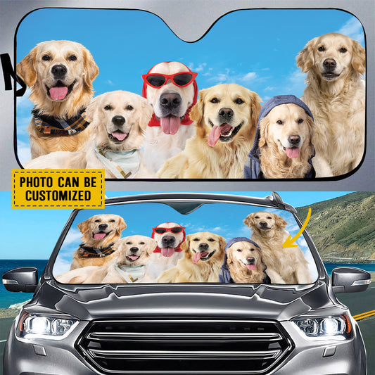 Petthouse | Customize Gift Windshield Sun Shade Dog Sunshade A Bunch Of Golden Retriever Dog Car