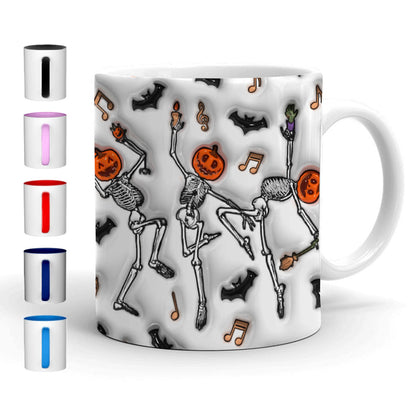 Petthouse | Halloween Skeleton Pumpkin Inflated 3d Mug, Dancing Skeleton Fall Mug, Halloween Coffee