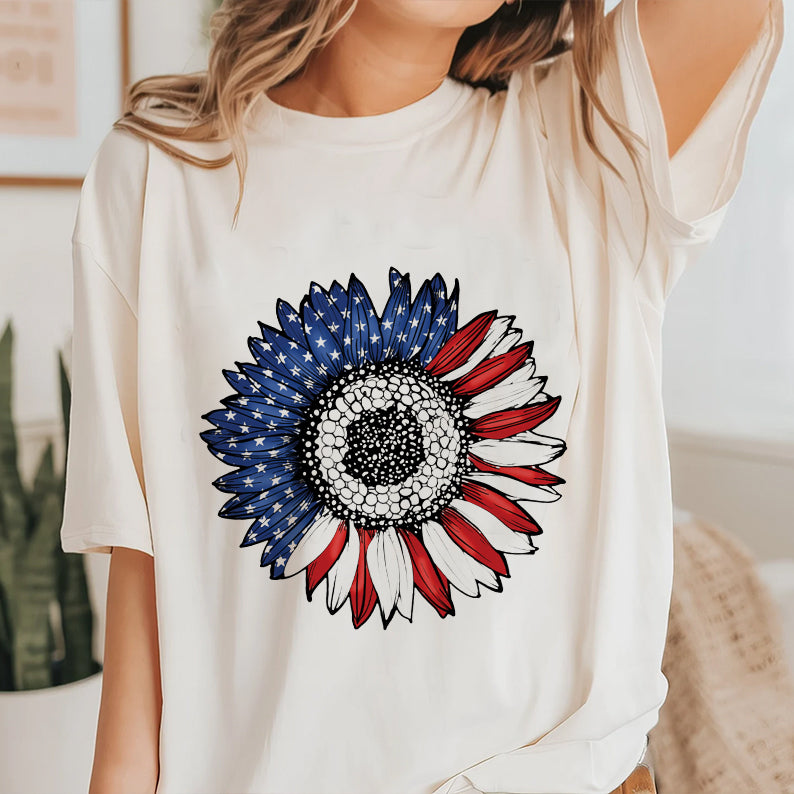 Petthouse | America Sunflower Shirt, Usa Flag Flower 4th Of July Flag Graphic Shirt