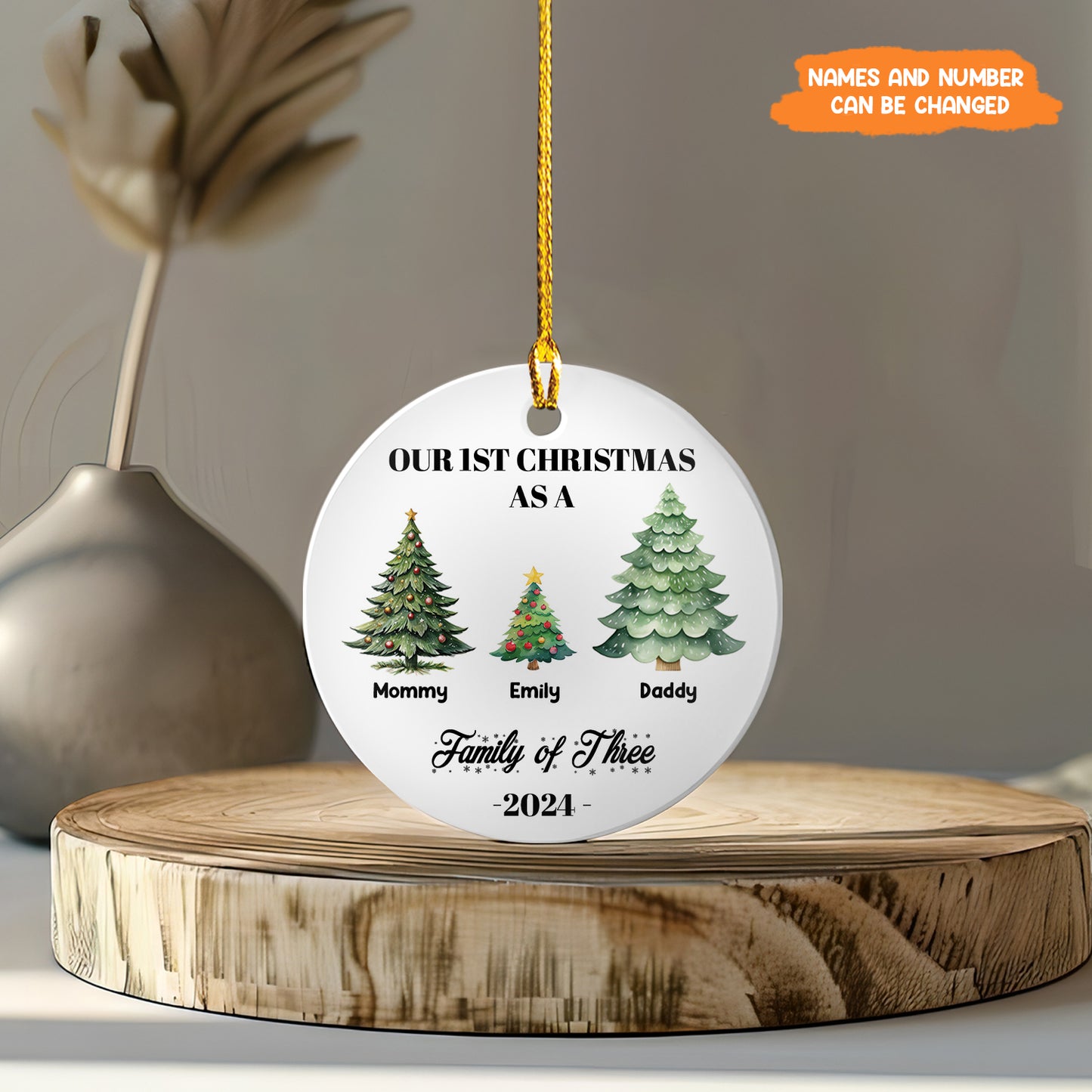 Petthouse | Personalized Family Of Three Christmas Ornament, Baby's First Xmas Ornament, First Christmas