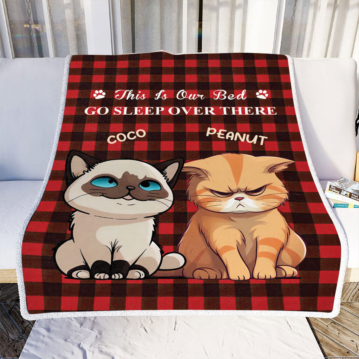 Petthouse | Personalized Sherpa Blanket To Pet Lovers, This Is Our Bet Go Sleep Over There Blanket, Cat Mom Gifts