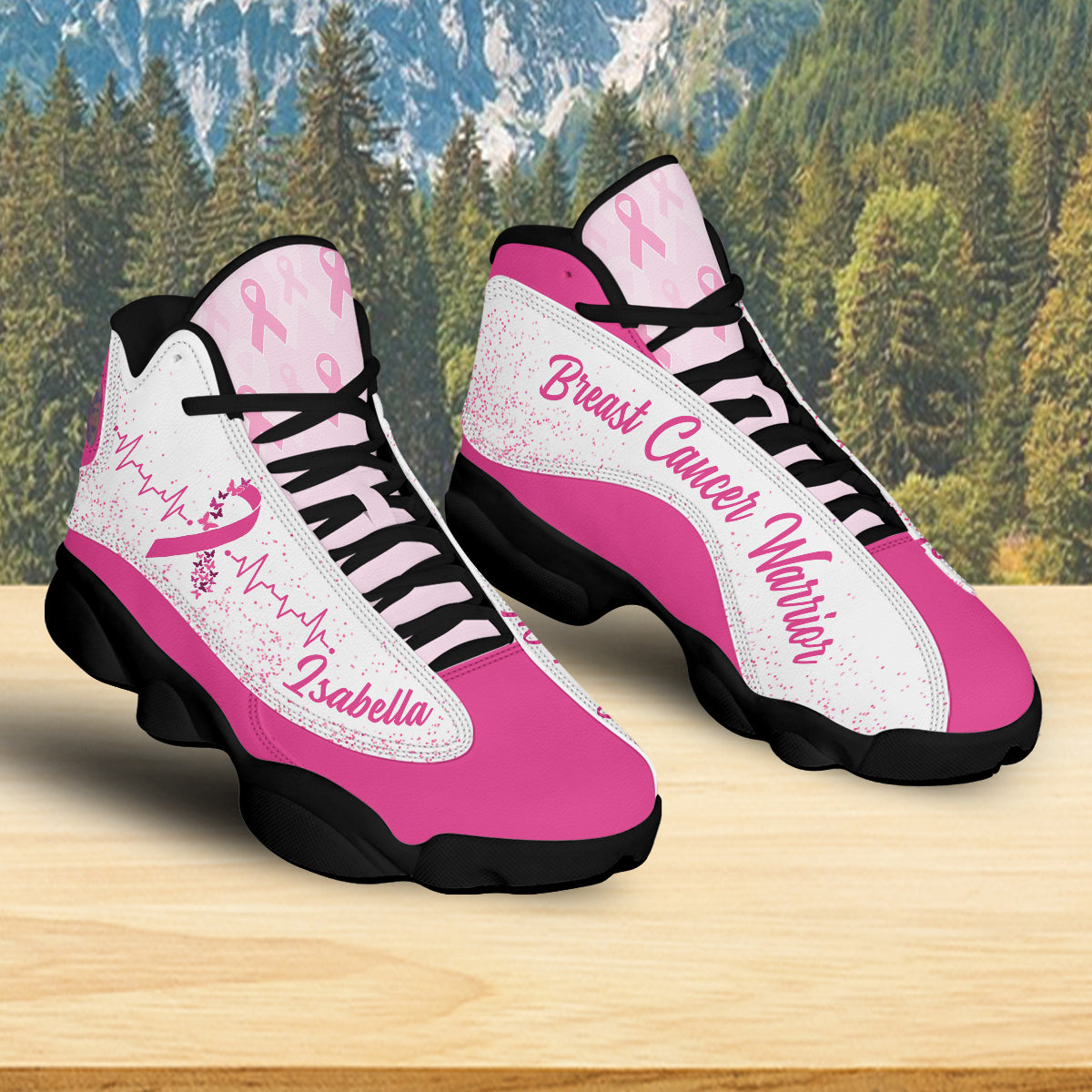 Petthouse | Personalized Name Breast Cancer Awareness Shoes, Breast Cancer Warrior, Pink Ribbon Basketball Shoes, Breast Cancer Gifts