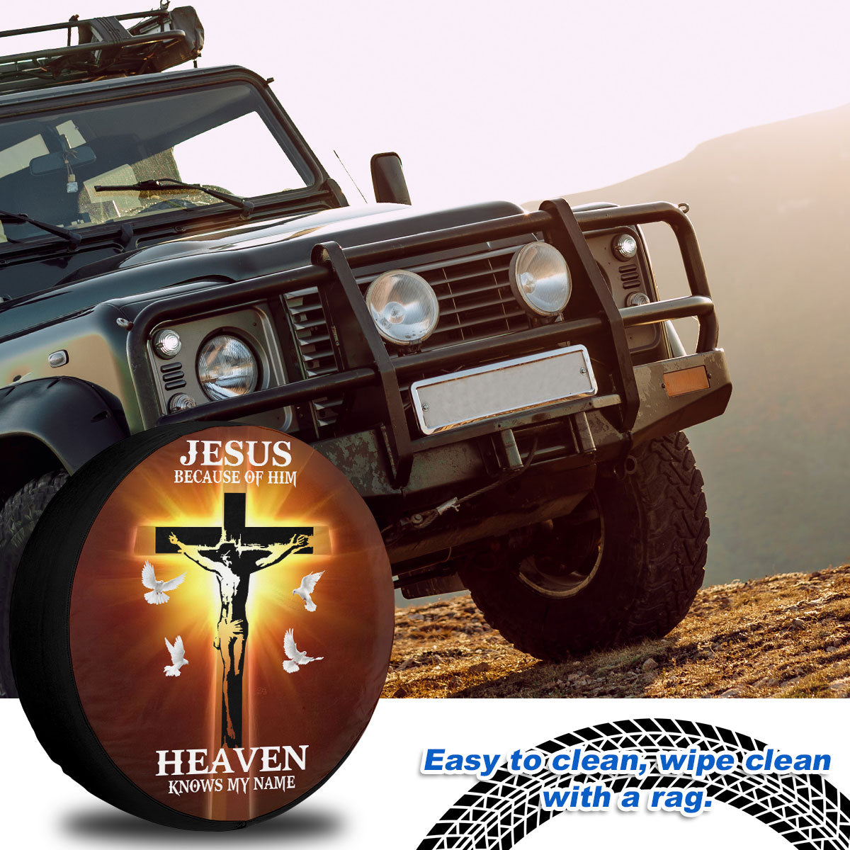 Petthouse | Crucifixion Of Jesus Spare Wheel Cover Jesus Because Of Him Heaven Knows Spare Tire Cover