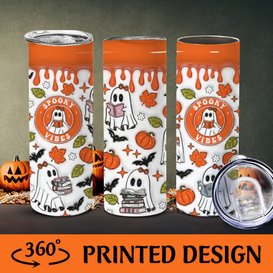 Petthouse | Ghost Reading Book Inflated 3d Skinny Tumbler, Ghost Books Halloween Tumbler, Ghost Book