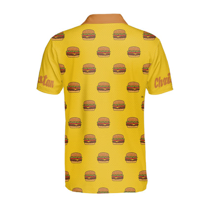 Petthouse | Customized Name Colorful Hamburgers Seamless Pattern Polo Shirt Hamburger Fast Food Shirt Hamburger Lovers