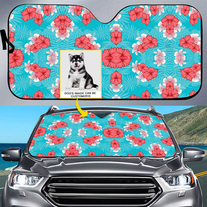 Petthouse | Customize Sun Shade Tropical Dog Sunshade Siberian Husky Hawaii Pattern Car Sun Shade Windshield