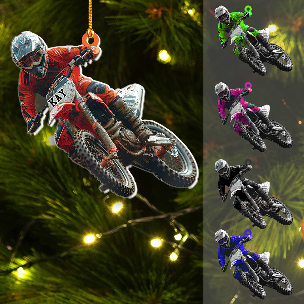 Petthouse | Personalized Motocross Racer Christmas 2d Flat Acrylic Ornament, Christmas Gift For Motocross Enthusiast