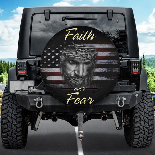 Petthouse | Christian Thin The Red Flag Wheel Tire Covers Jesus Christian Faith Over Fear Spare Tire Cover