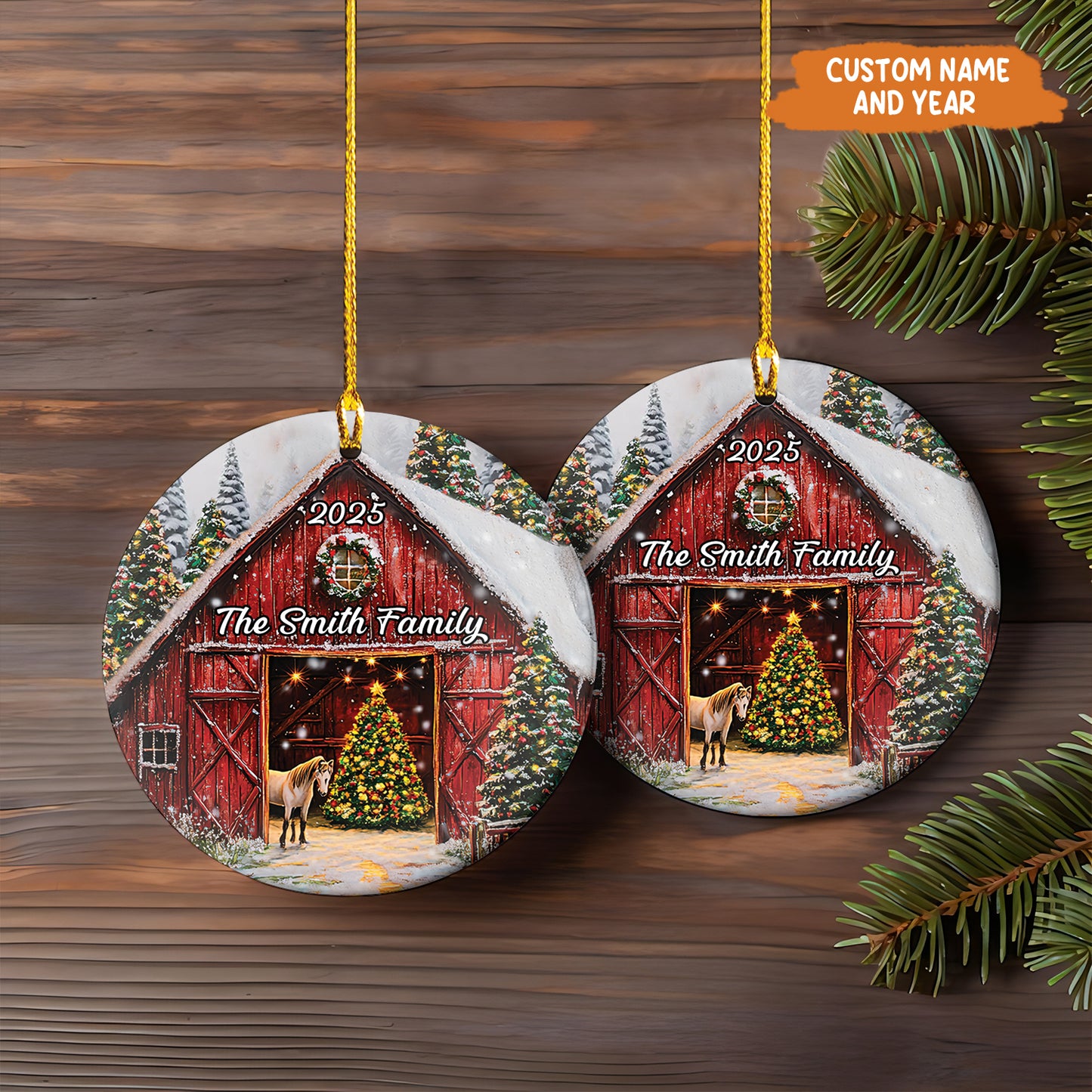 Petthouse | Personalized 2025 Red Barn Christmas Ornament, Farmhouse Ornament, Red Barn Ornament