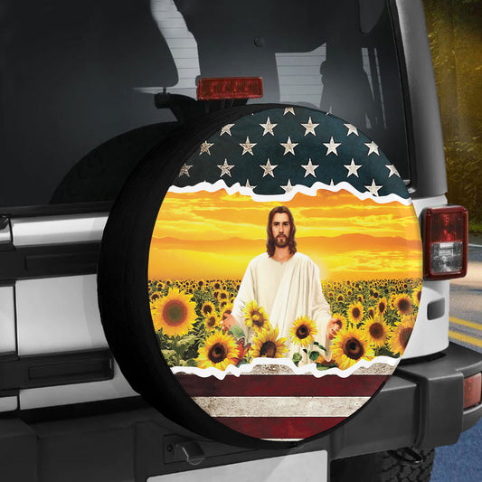 Petthouse | Jesus Sunflower Field Universal Spare Tire Cover Jesus Lover Pastor Gift Seasonal Tire Totes