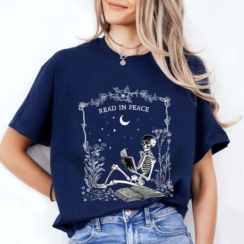 Petthouse | Read In Peace Shirt, Skeleton Reading Book Shirt, Skeleton Reading Book Lovers, Skeleton