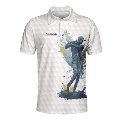 Petthouse | Customized Name Abstract Figure Of A Golfer Watercolor Polo Shirt Golfing Lover Gift