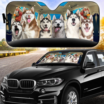 Petthouse | Husky Siberian Under The Sea Car Windshield Sun Shade Smiling Dog Car Window Sunshade Dog Lover