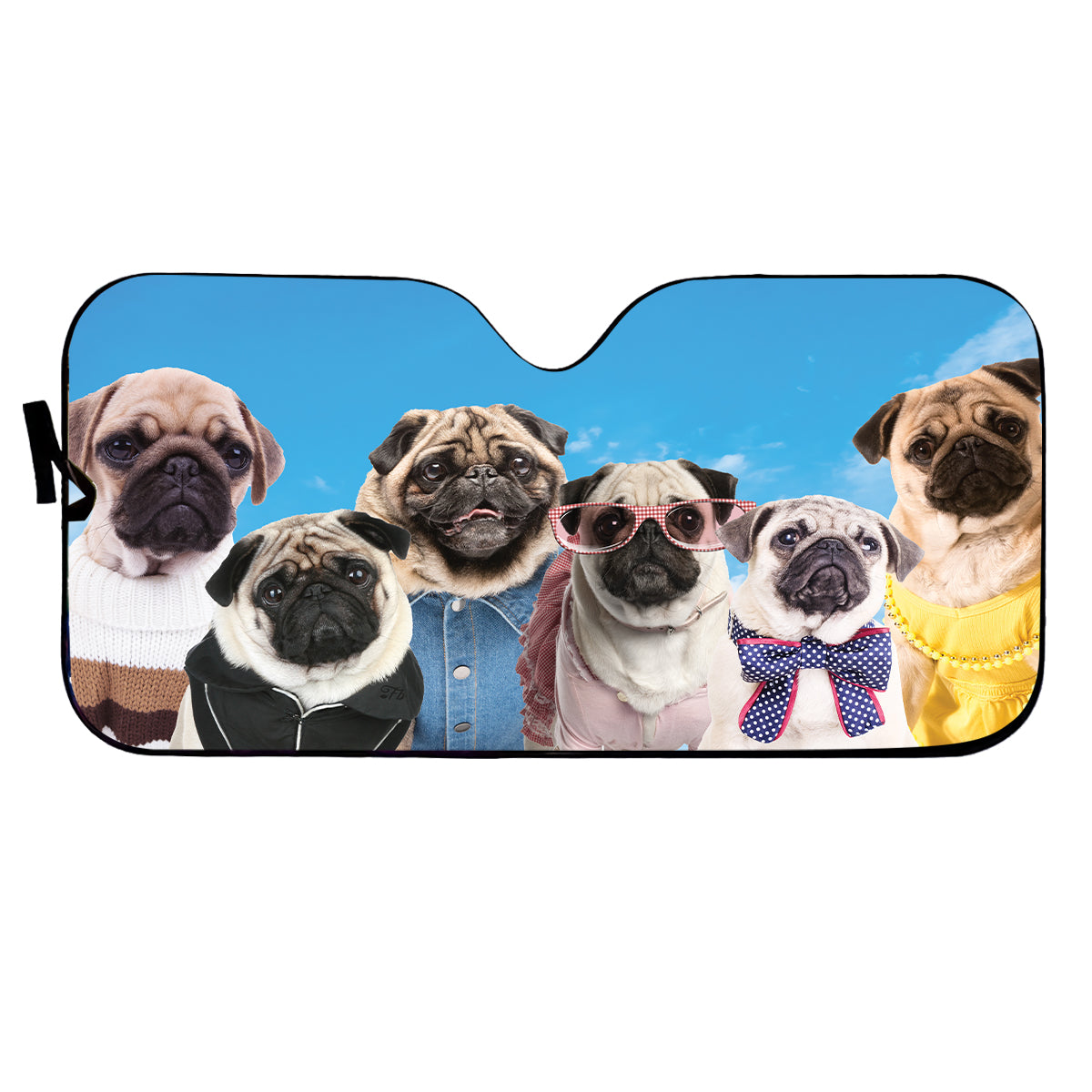 Petthouse | Custom Name Dog Sunshade A Bunch Of Pug Dog Car Sunshade Pug Family Windshield Sun Shade