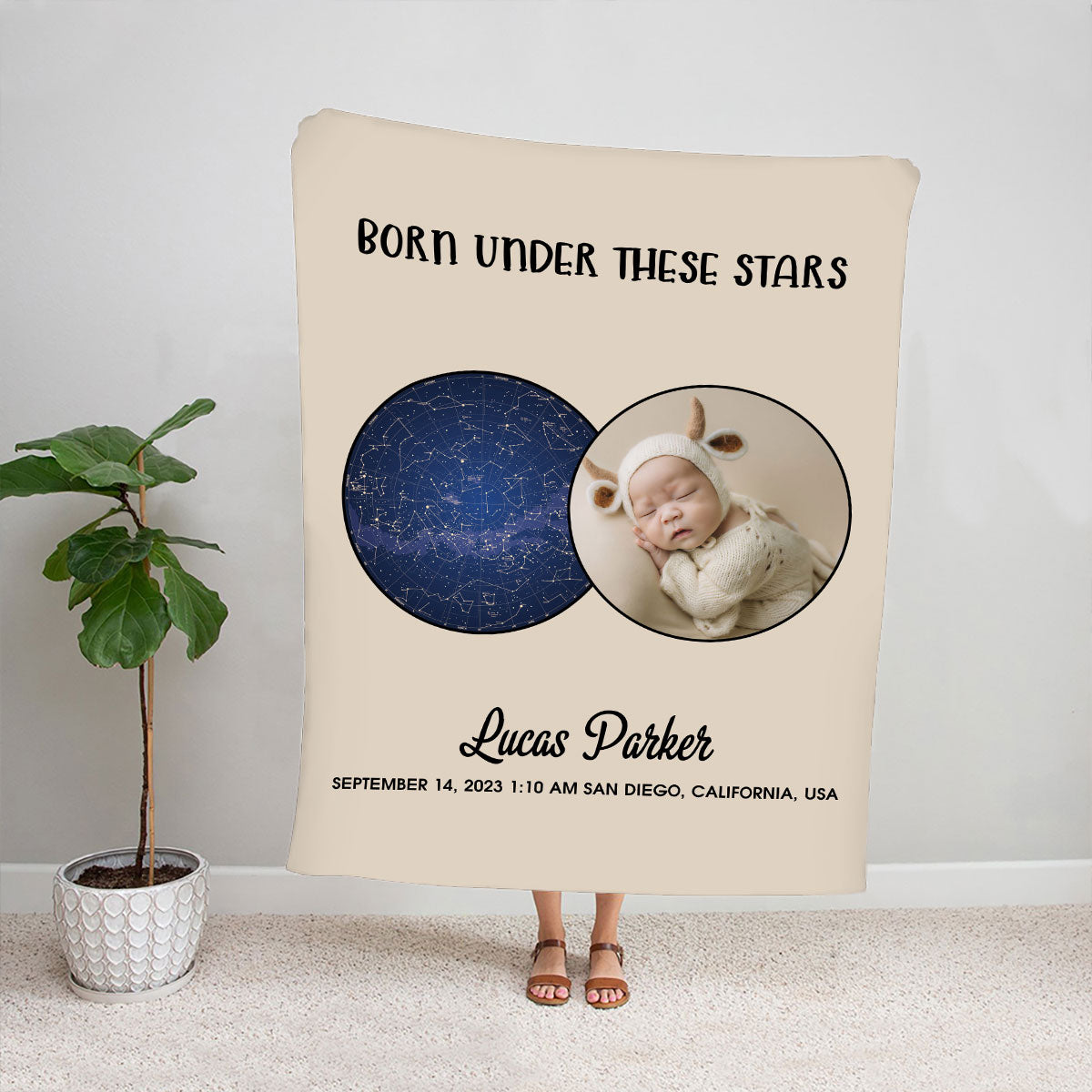 Petthouse | Personalized Born Under These Star Fleece Blanket, Newborn Baby Throw Blanket, Astrology Map