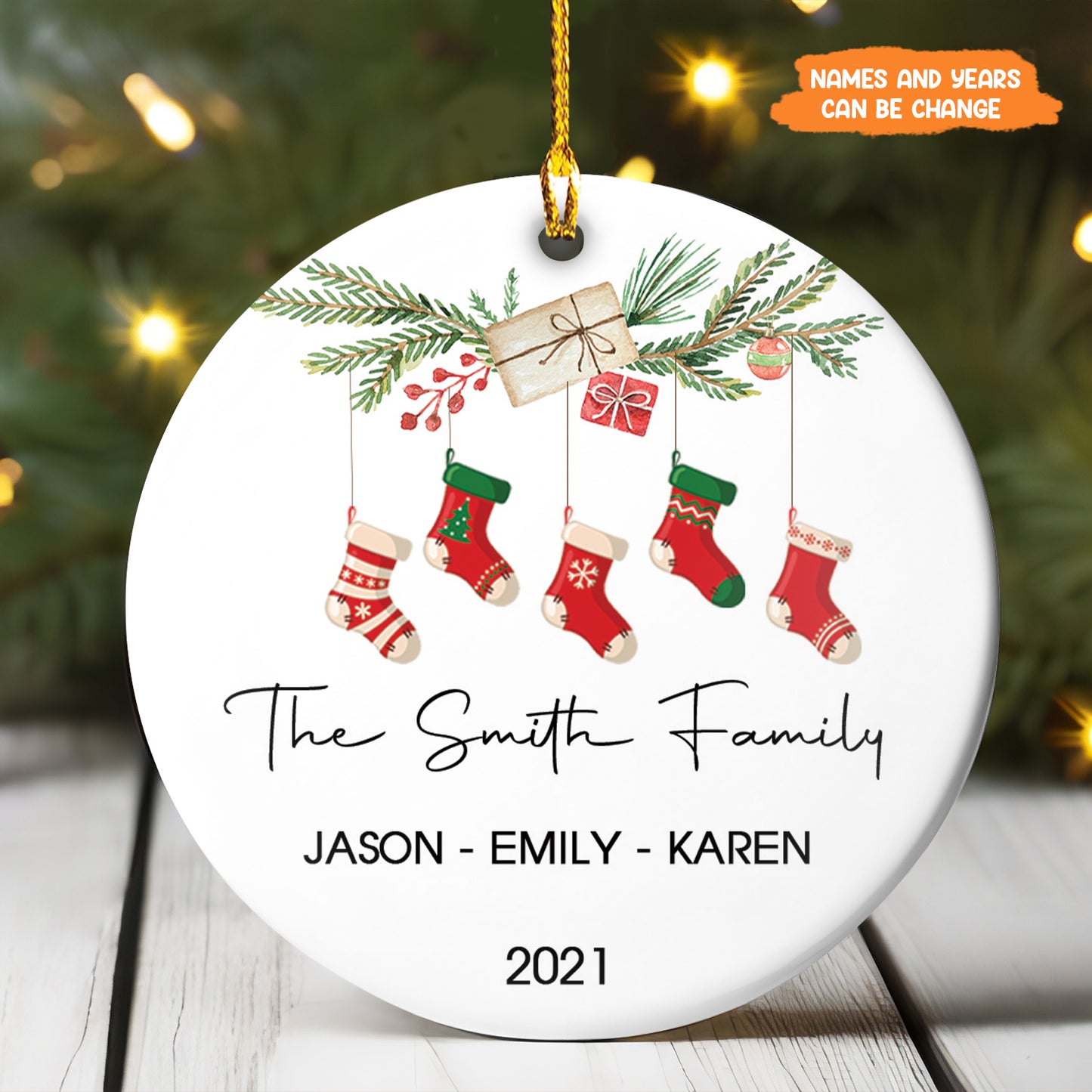 Petthouse | Personalized Family Christmas Ornament, Stockings Family Keepsake, Xmas Ceramic Ornament