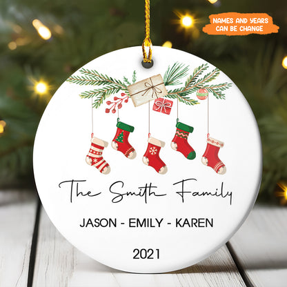 Petthouse | Personalized Family Christmas Ornament, Stockings Family Keepsake, Xmas Ceramic Ornament