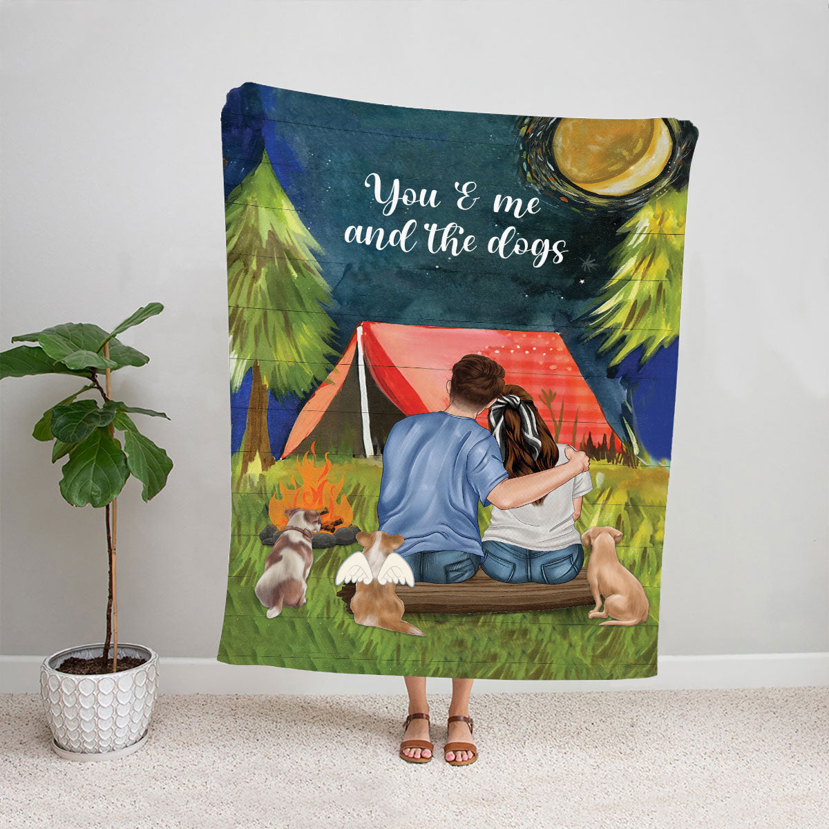 Petthouse | Personalized Happy Valentines Day Fleece Blanket, You And Me And The Dog On The Grass Picnic Blanket